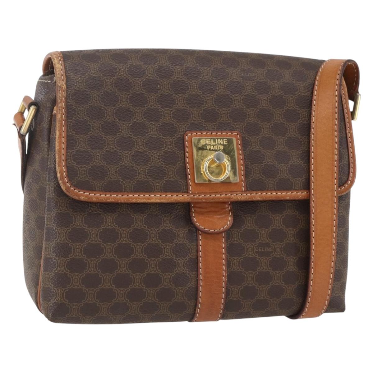 CELINE Macadam Canvas Shoulder Bag PVC Leather Brown Gold Auth SW1874