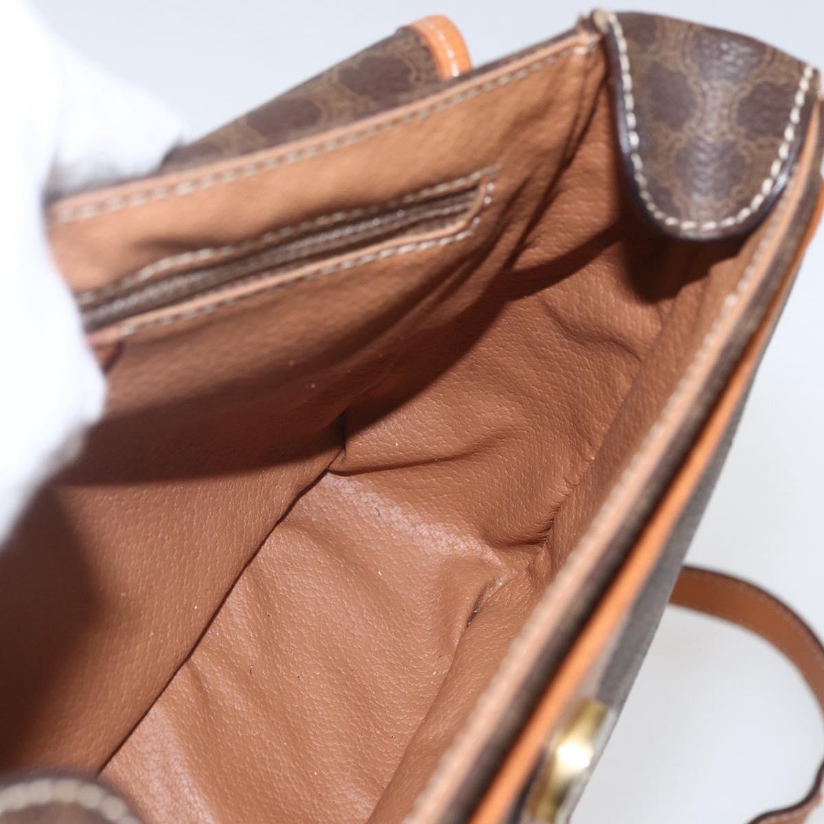 CELINE Macadam Canvas Shoulder Bag PVC Leather Brown Gold Auth SW1874