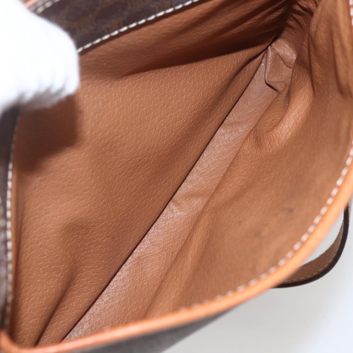 CELINE Macadam Canvas Shoulder Bag PVC Leather Brown Gold Auth SW1874