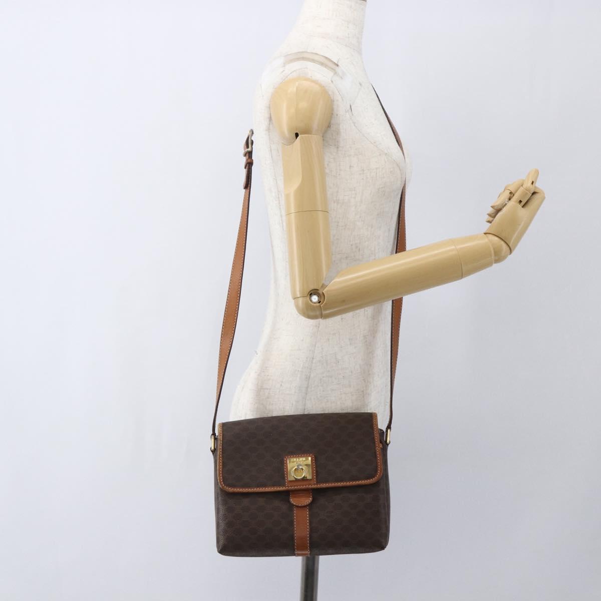 CELINE Macadam Canvas Shoulder Bag PVC Leather Brown Gold Auth SW1874