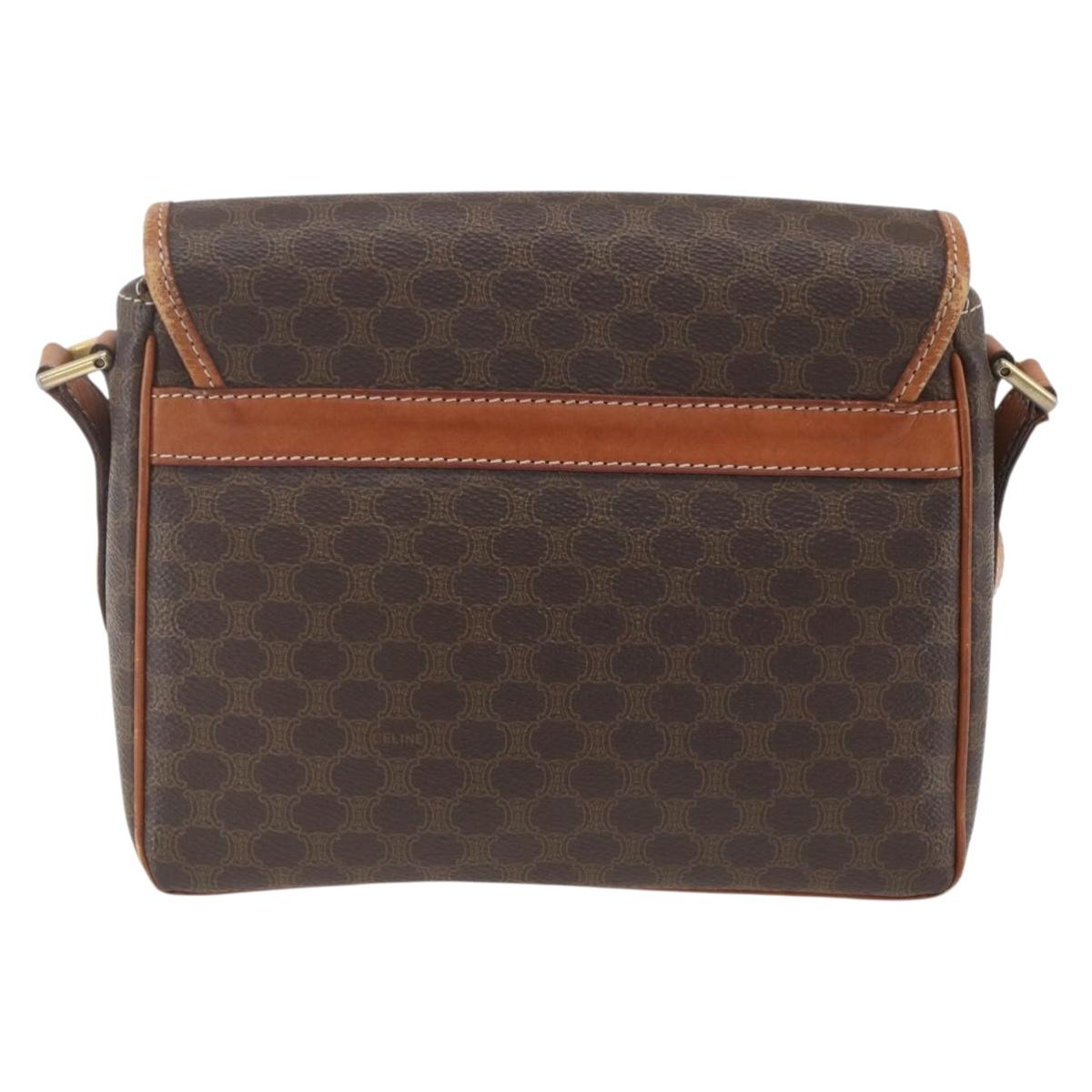 CELINE Macadam Canvas Shoulder Bag PVC Leather Brown Gold Auth SW1874