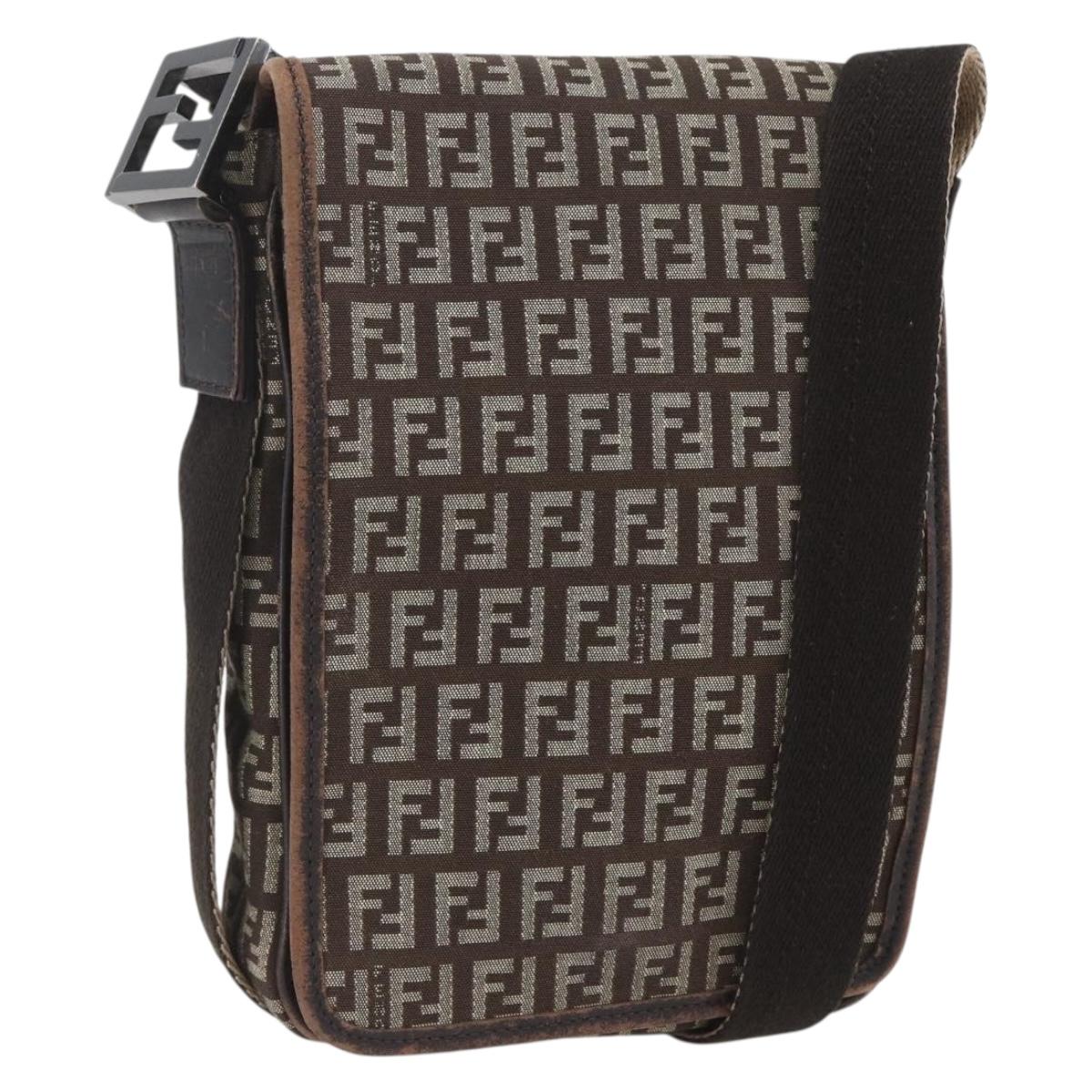FENDI Zucchino Canvas Shoulder Bag Brown Auth SW1875