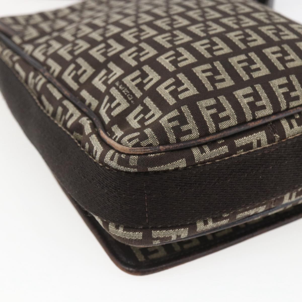 FENDI Zucchino Canvas Shoulder Bag Brown Auth SW1875