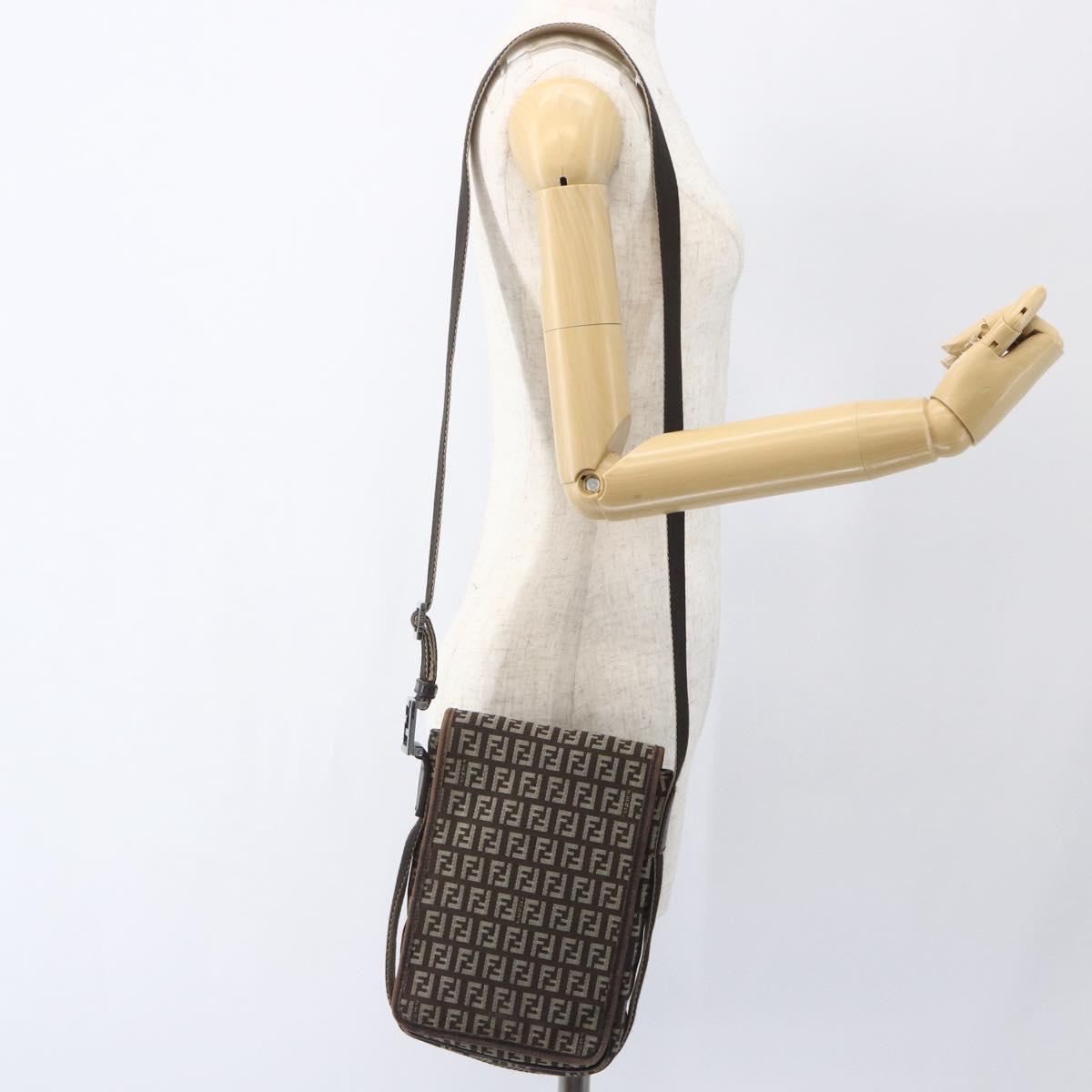 FENDI Zucchino Canvas Shoulder Bag Brown Auth SW1875