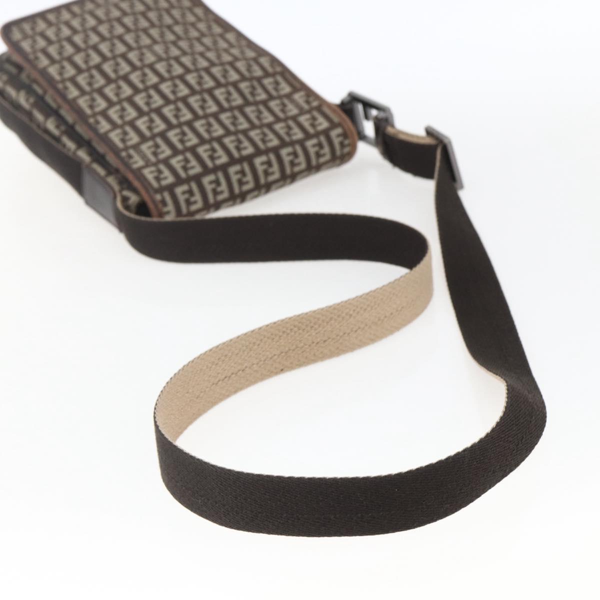 FENDI Zucchino Canvas Shoulder Bag Brown Auth SW1875
