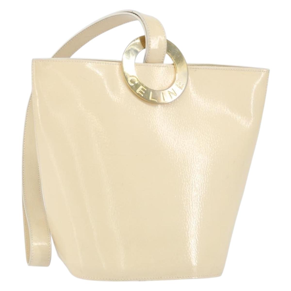 CELINE Shoulder Bag Leather Beige Gold Auth SW1877