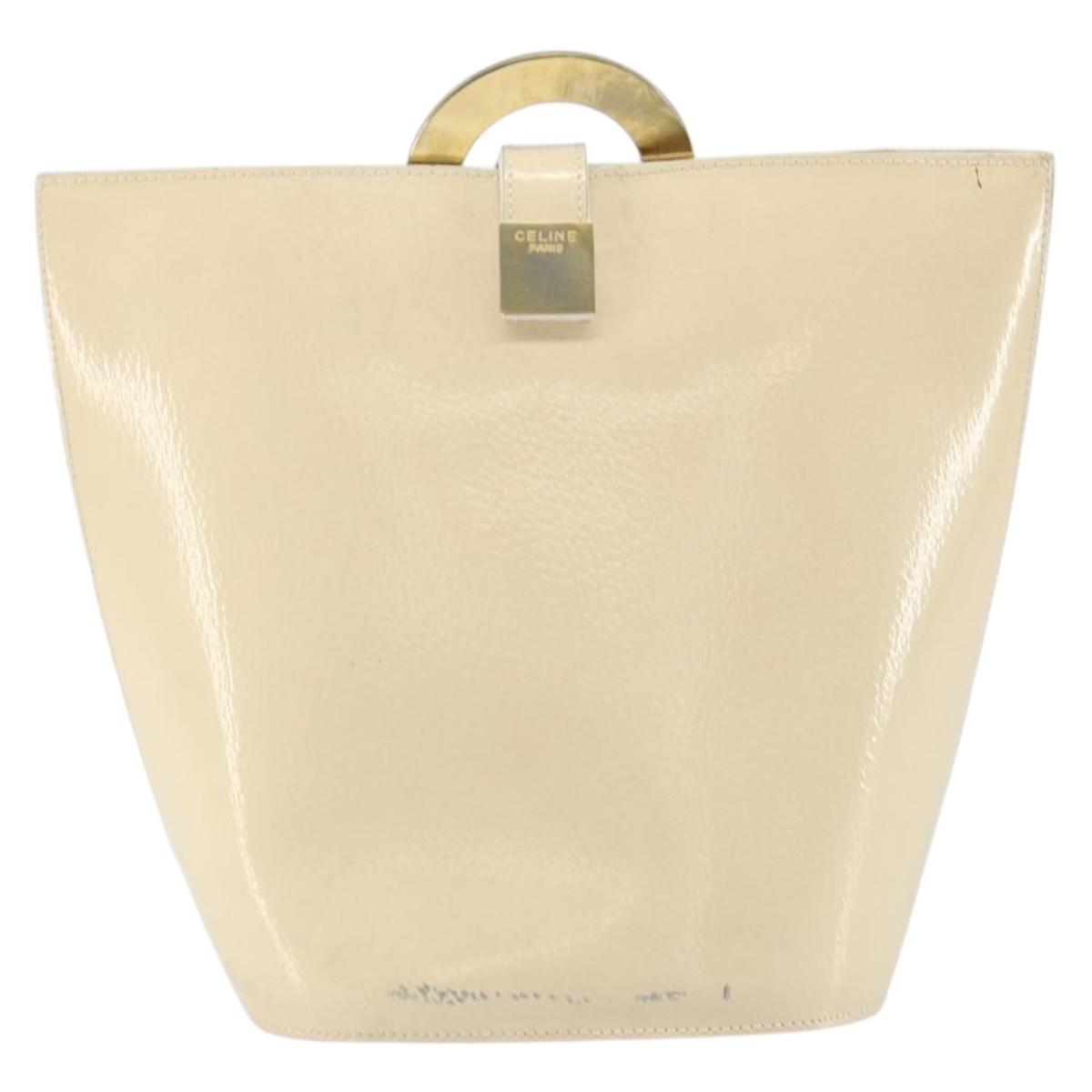 CELINE Shoulder Bag Leather Beige Gold Auth SW1877
