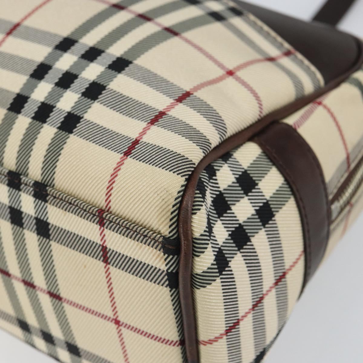 BURBERRY Nova Check Hand Bag Nylon Beige Silver Auth SW1878