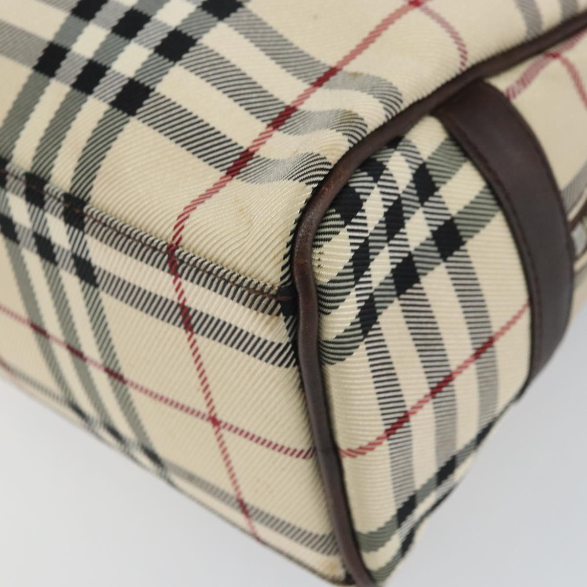 BURBERRY Nova Check Hand Bag Nylon Beige Silver Auth SW1878