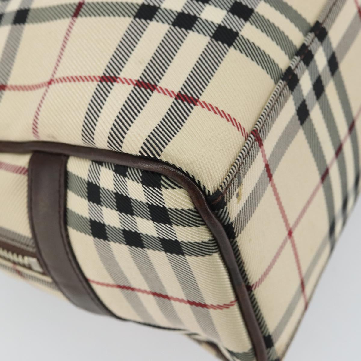 BURBERRY Nova Check Hand Bag Nylon Beige Silver Auth SW1878