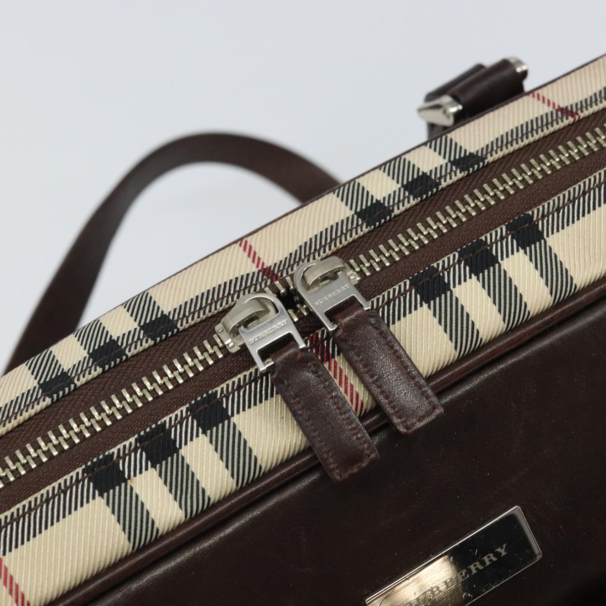 BURBERRY Nova Check Hand Bag Nylon Beige Silver Auth SW1878