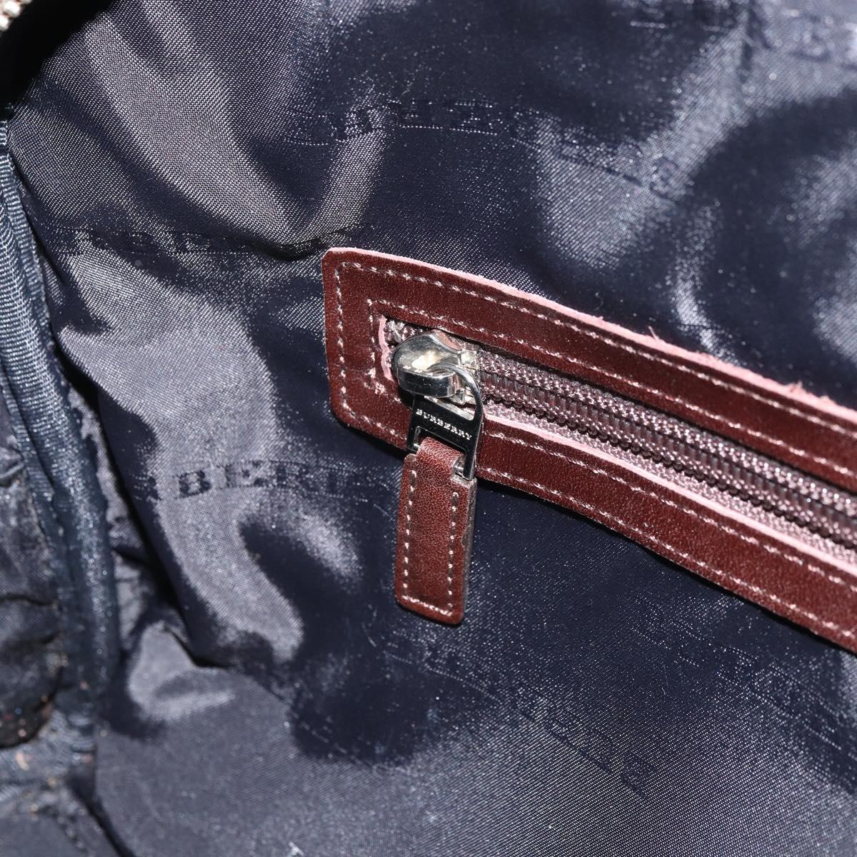 BURBERRY Nova Check Hand Bag Nylon Beige Silver Auth SW1878