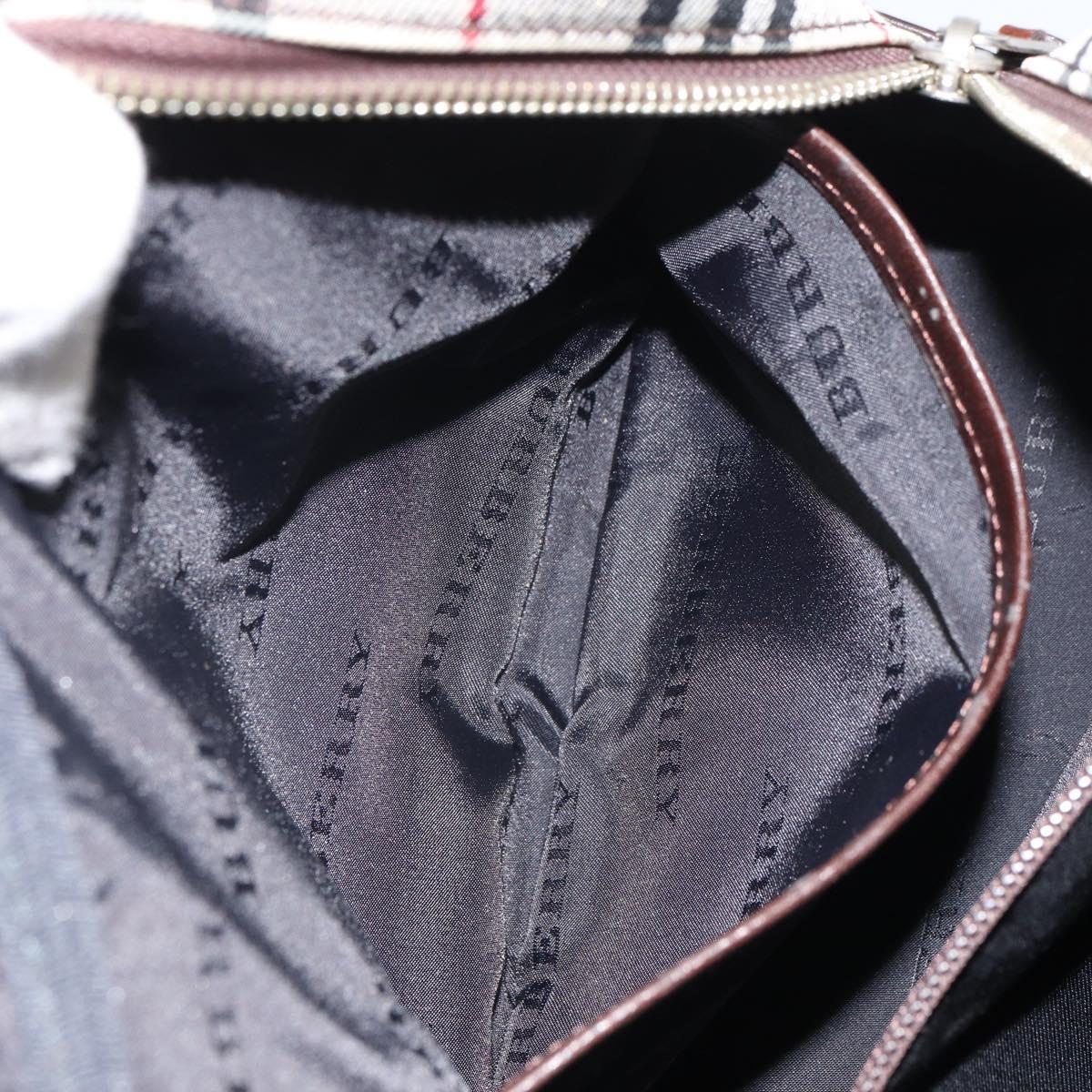 BURBERRY Nova Check Hand Bag Nylon Beige Silver Auth SW1878