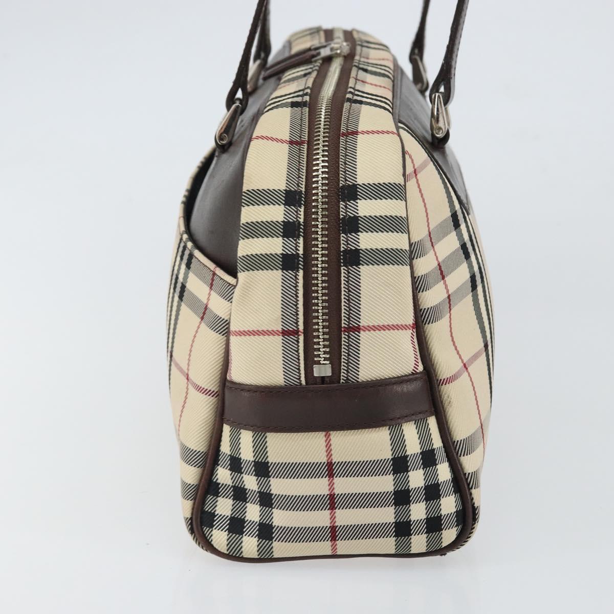 BURBERRY Nova Check Hand Bag Nylon Beige Silver Auth SW1878