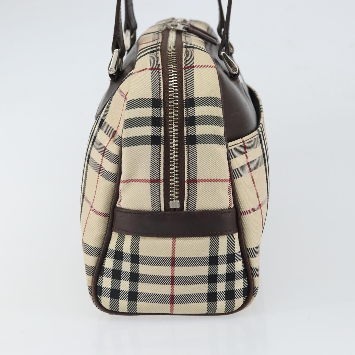 BURBERRY Nova Check Hand Bag Nylon Beige Silver Auth SW1878