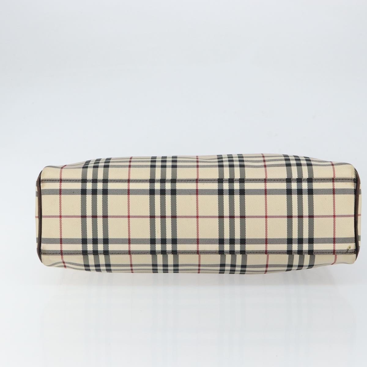 BURBERRY Nova Check Hand Bag Nylon Beige Silver Auth SW1878