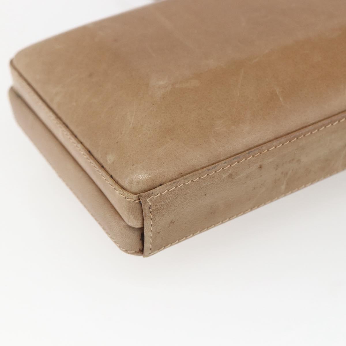 GUCCI Shoulder Bag Leather Beige Gold Auth SW1879