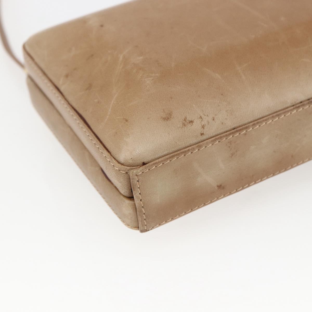 GUCCI Shoulder Bag Leather Beige Gold Auth SW1879