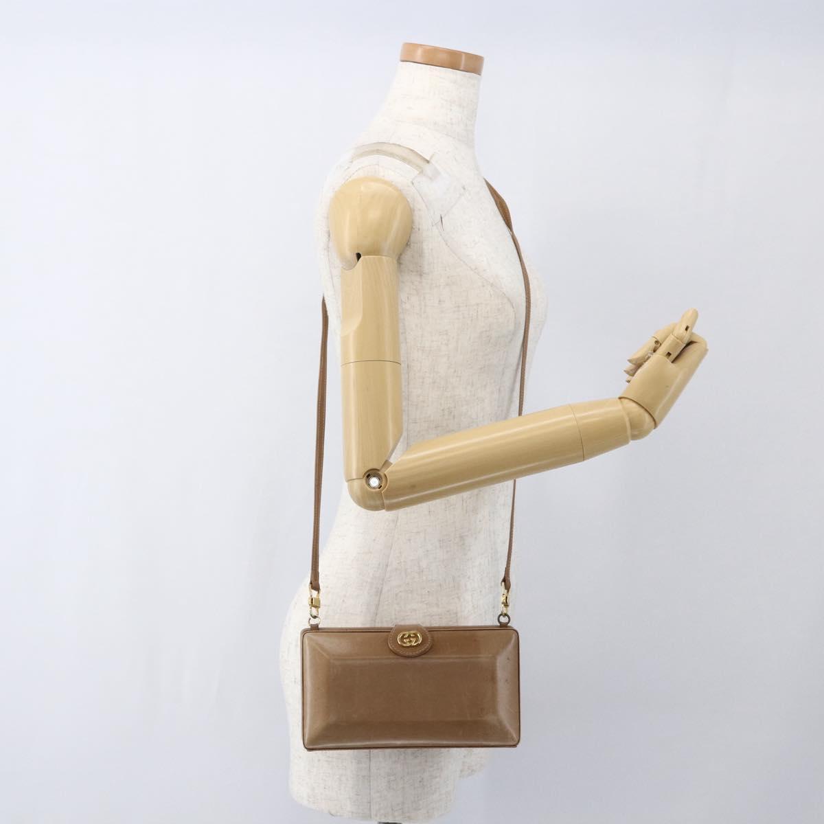 GUCCI Shoulder Bag Leather Beige Gold Auth SW1879