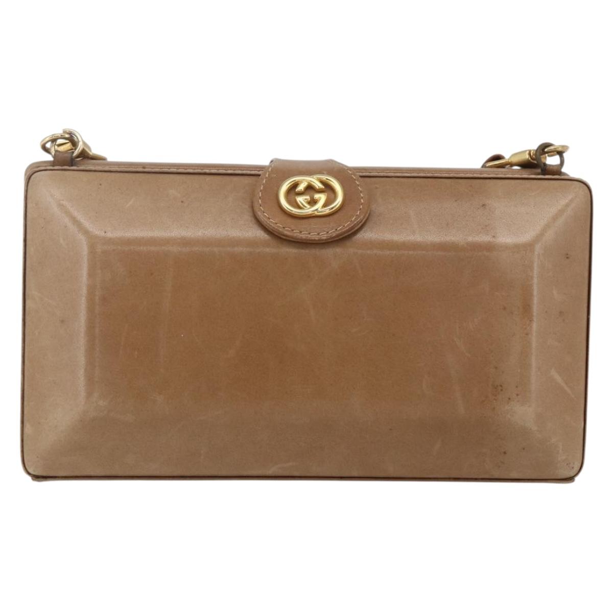 GUCCI Shoulder Bag Leather Beige Gold Auth SW1879