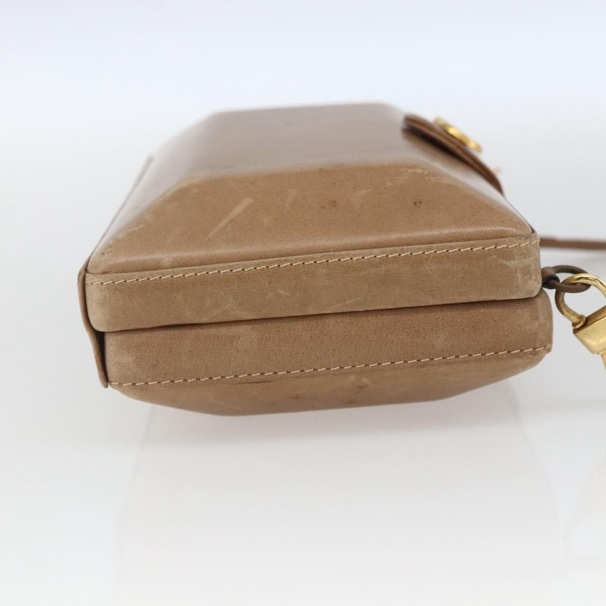 GUCCI Shoulder Bag Leather Beige Gold Auth SW1879