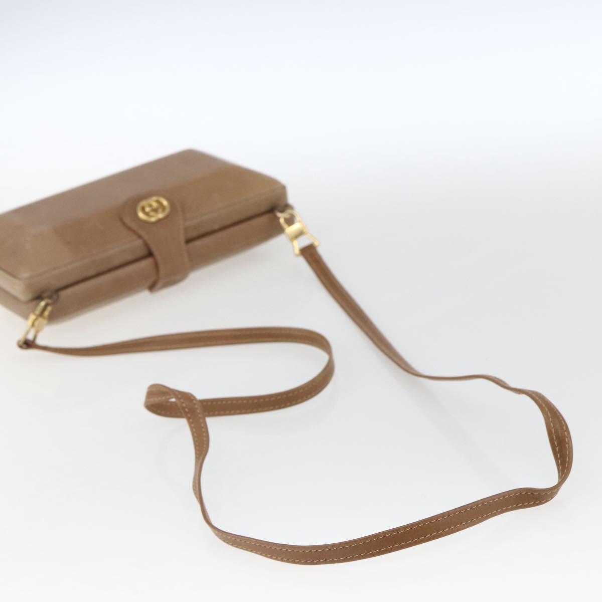 GUCCI Shoulder Bag Leather Beige Gold Auth SW1879