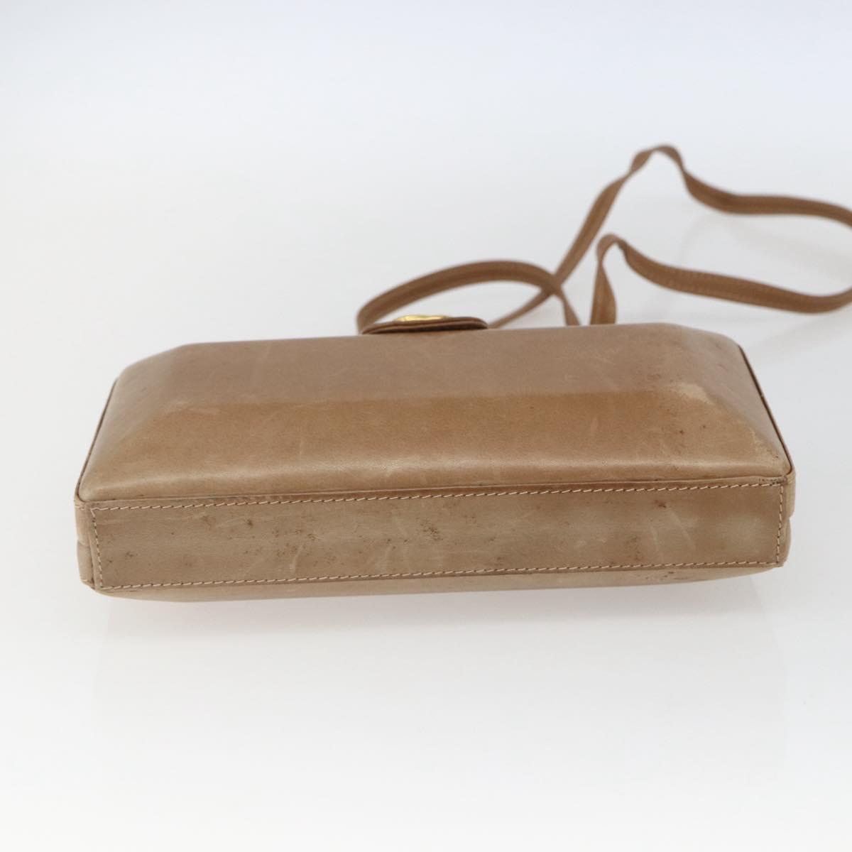 GUCCI Shoulder Bag Leather Beige Gold Auth SW1879