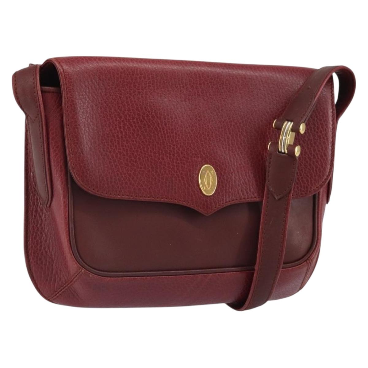 CARTIER Must Line Shoulder Bag Leather Bordeaux Gold Auth SW1881