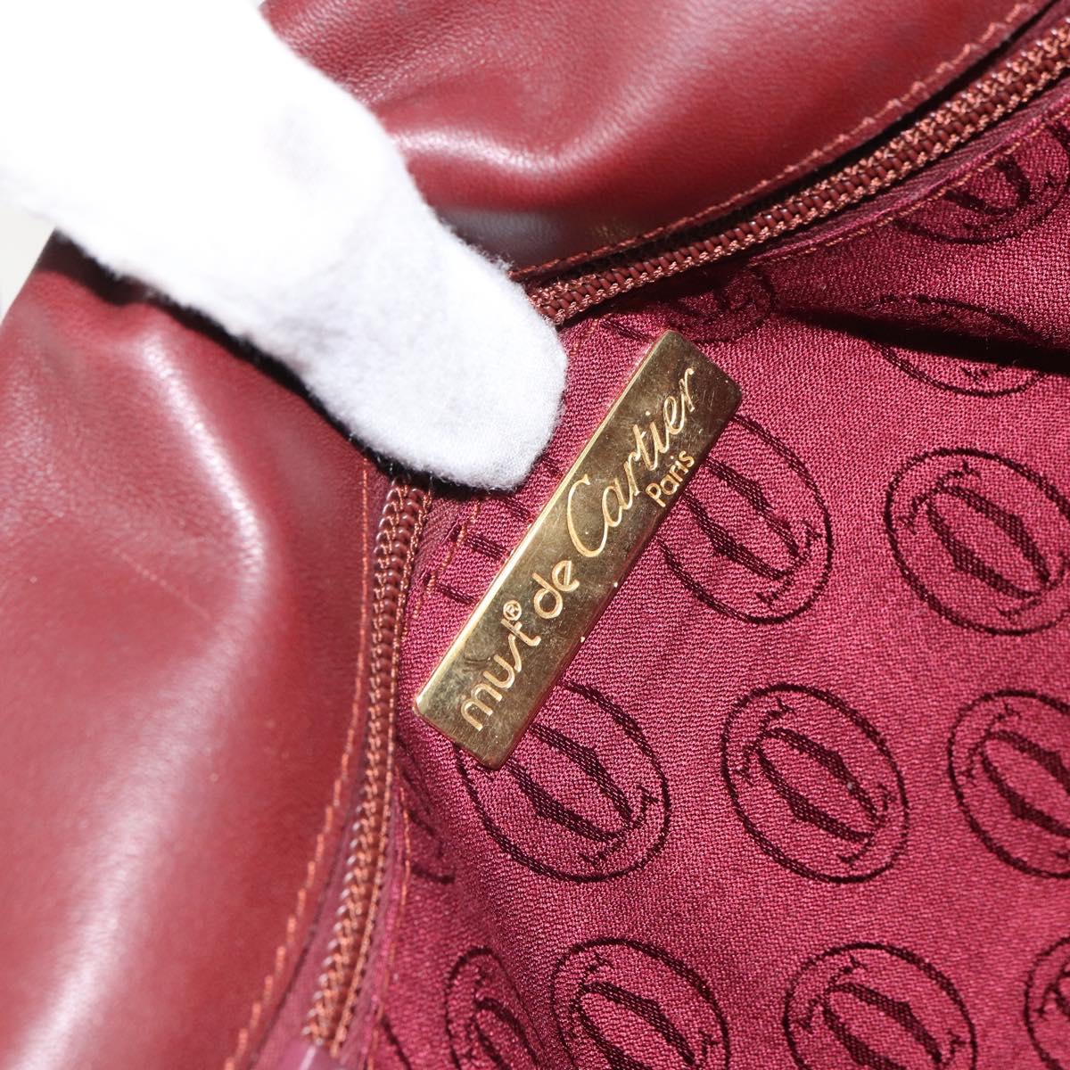 CARTIER Must Line Shoulder Bag Leather Bordeaux Gold Auth SW1881