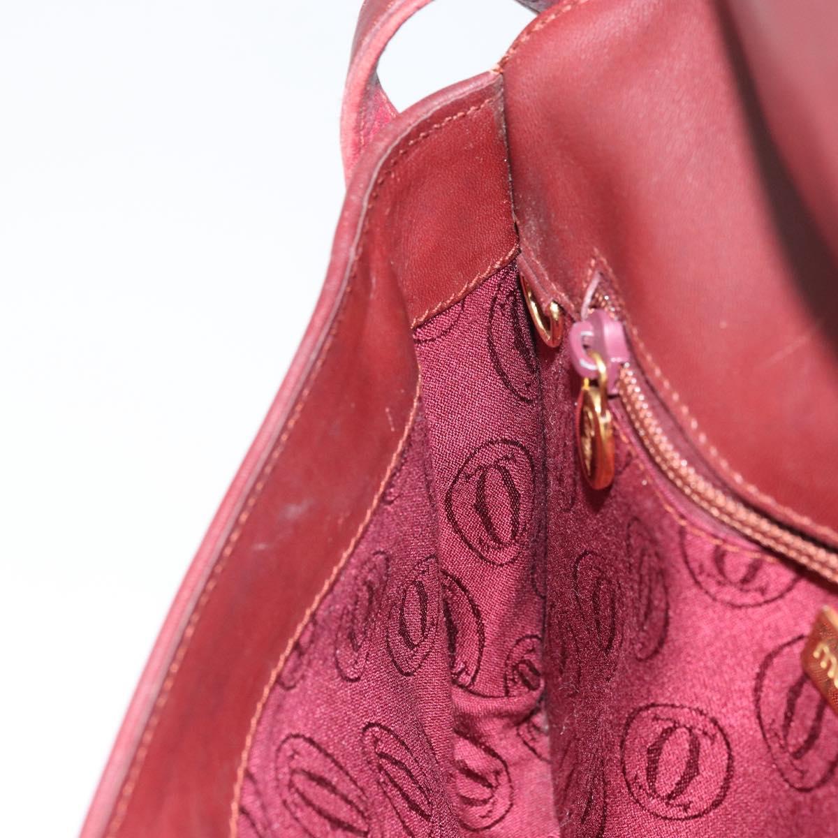 CARTIER Must Line Shoulder Bag Leather Bordeaux Gold Auth SW1881