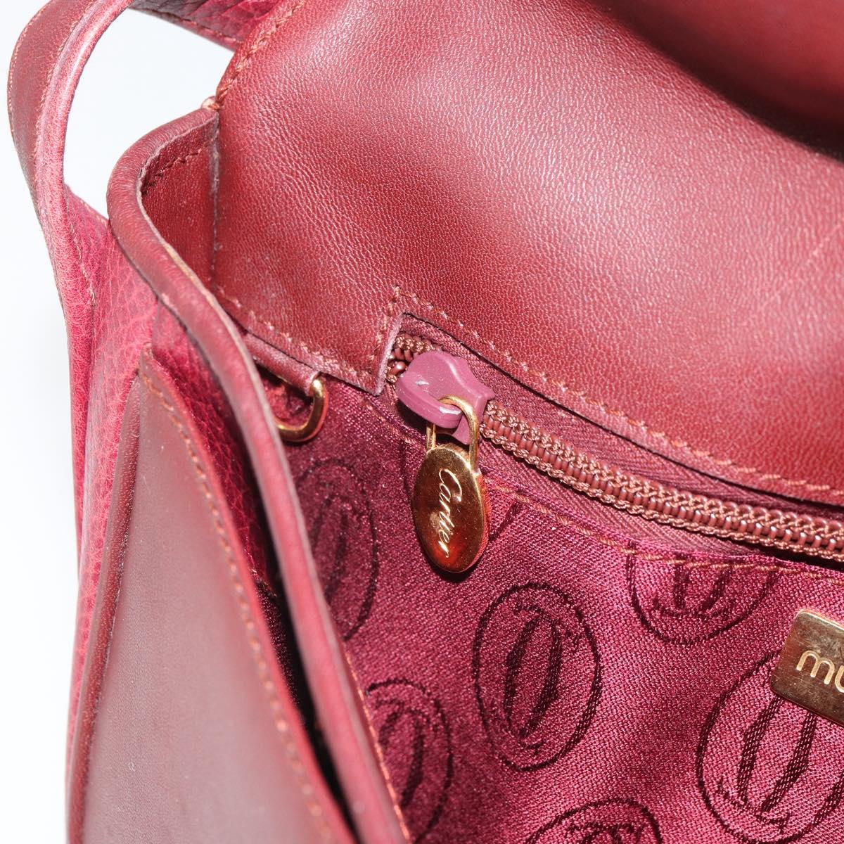 CARTIER Must Line Shoulder Bag Leather Bordeaux Gold Auth SW1881