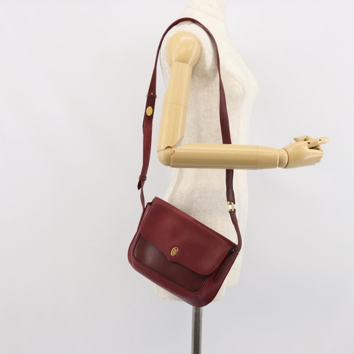 CARTIER Must Line Shoulder Bag Leather Bordeaux Gold Auth SW1881