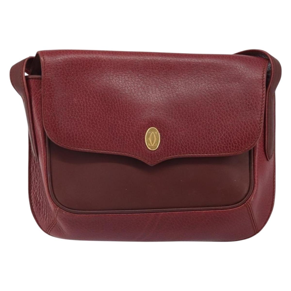 CARTIER Must Line Shoulder Bag Leather Bordeaux Gold Auth SW1881