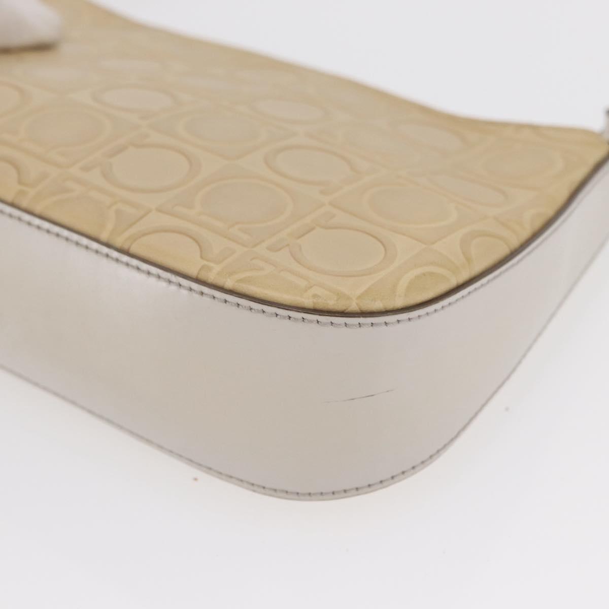 Salvatore Ferragamo Hand Bag Leather Beige Silver Auth SW1883