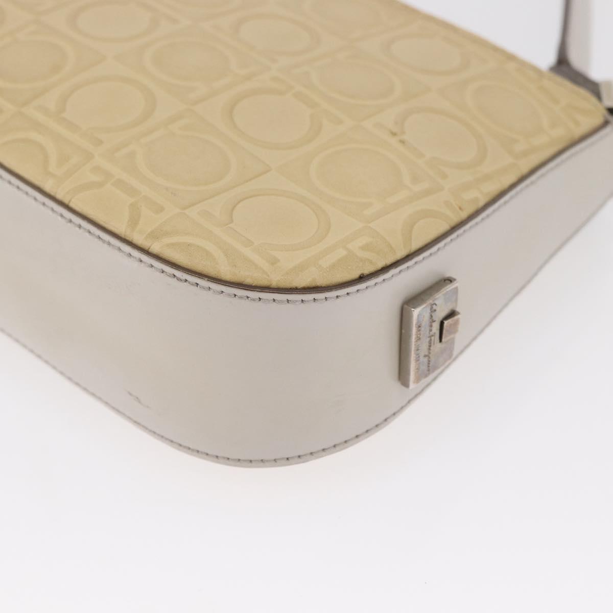 Salvatore Ferragamo Hand Bag Leather Beige Silver Auth SW1883