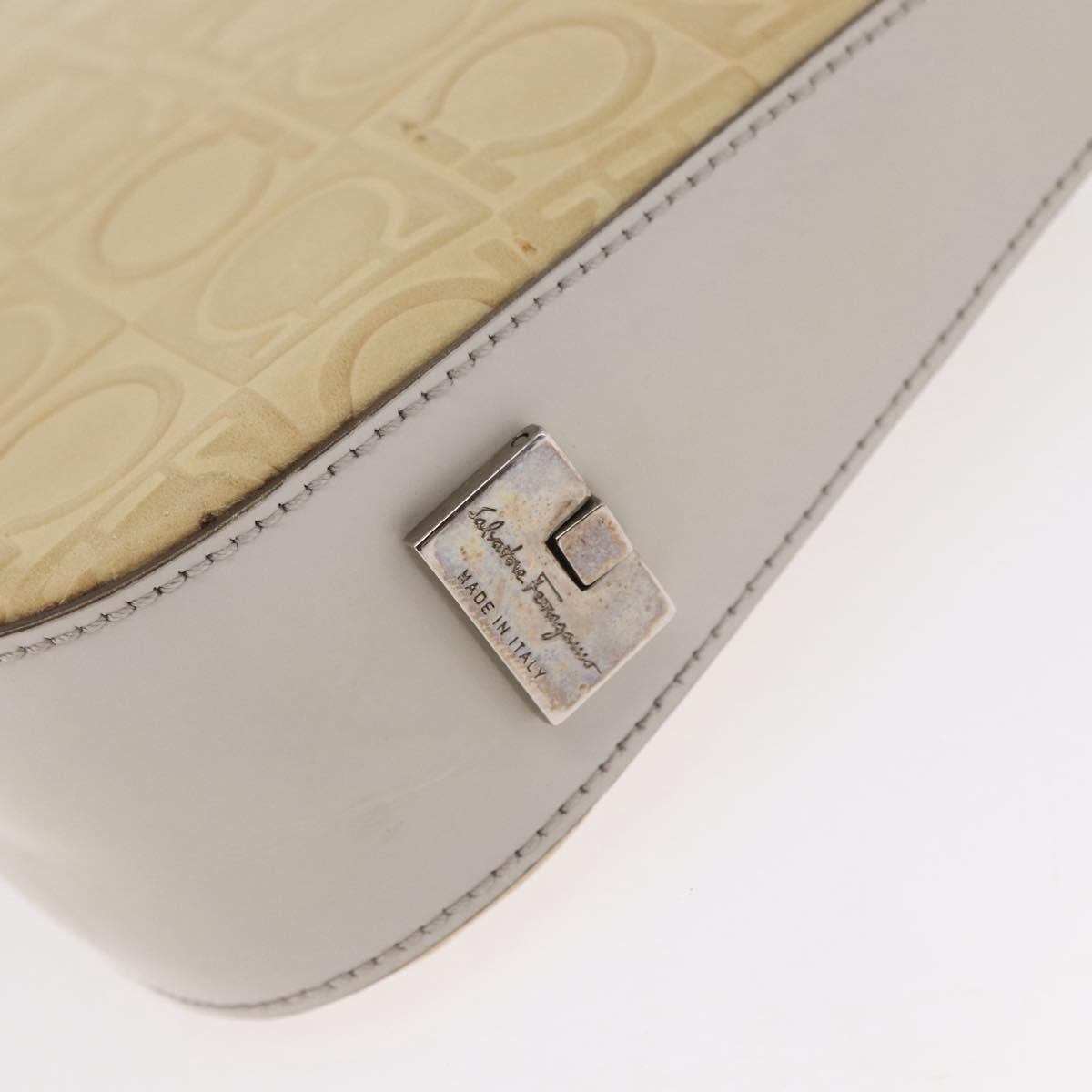 Salvatore Ferragamo Hand Bag Leather Beige Silver Auth SW1883