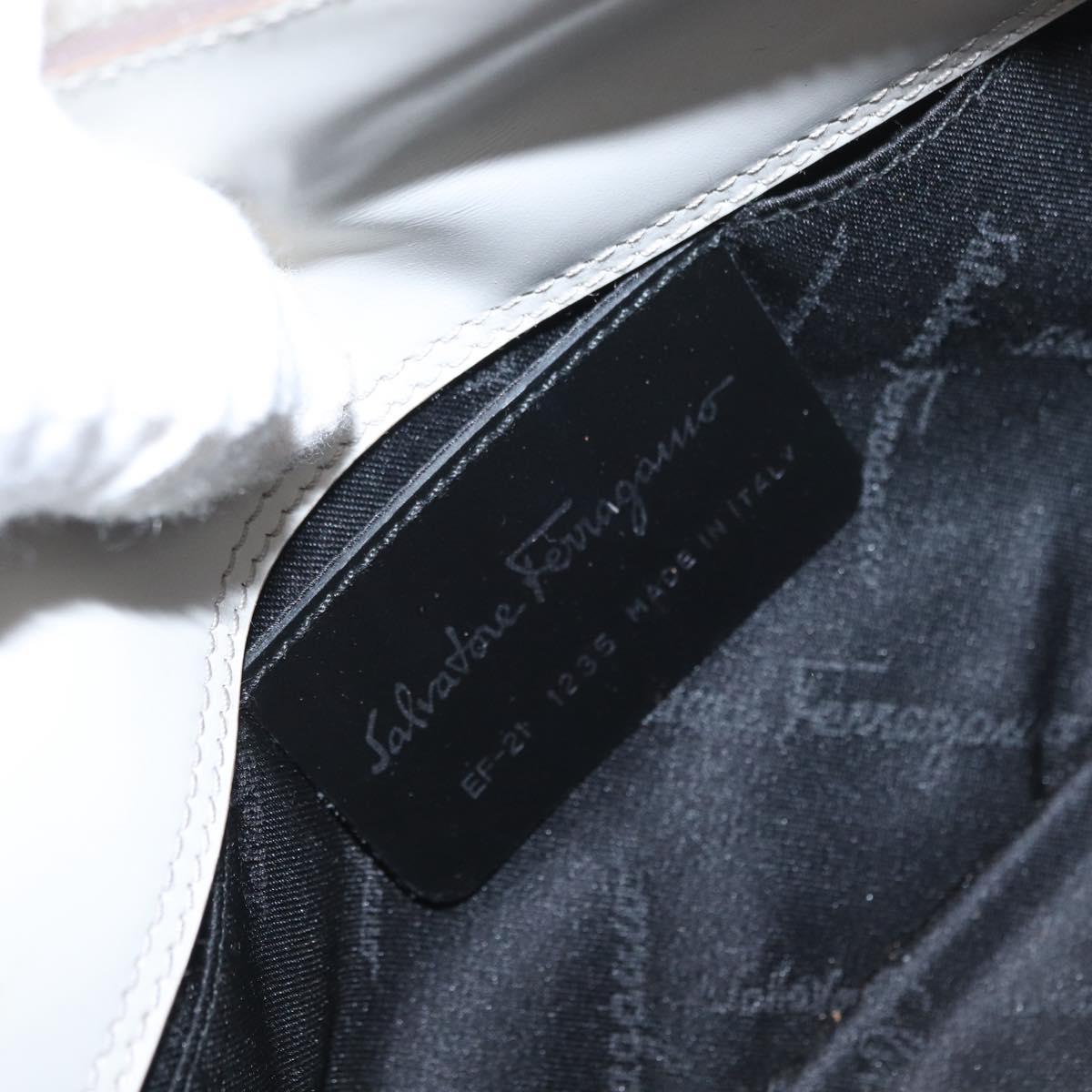 Salvatore Ferragamo Hand Bag Leather Beige Silver Auth SW1883