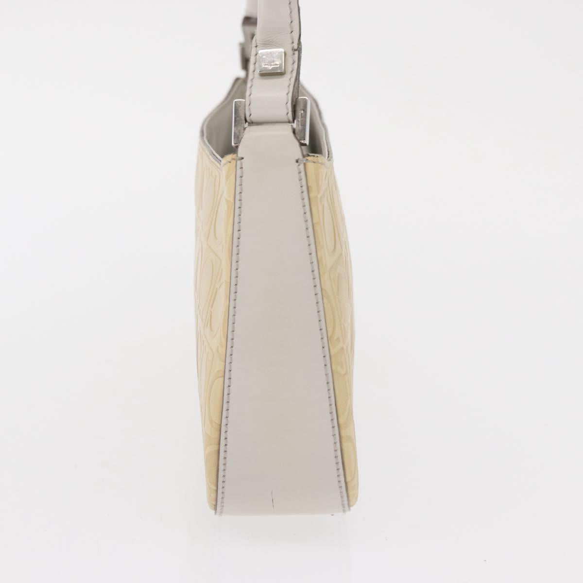 Salvatore Ferragamo Hand Bag Leather Beige Silver Auth SW1883