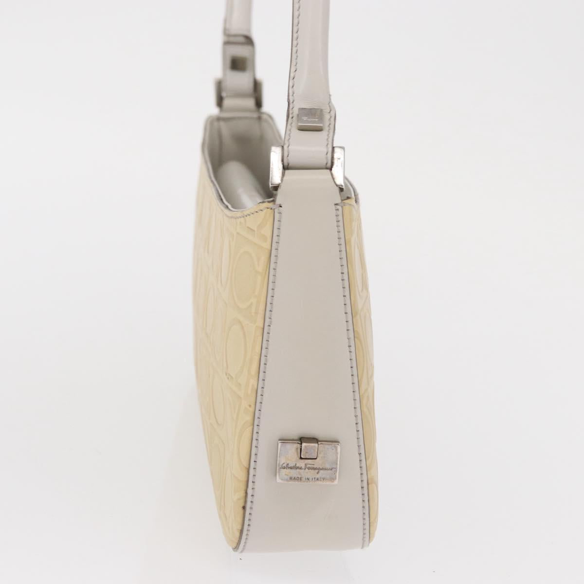 Salvatore Ferragamo Hand Bag Leather Beige Silver Auth SW1883