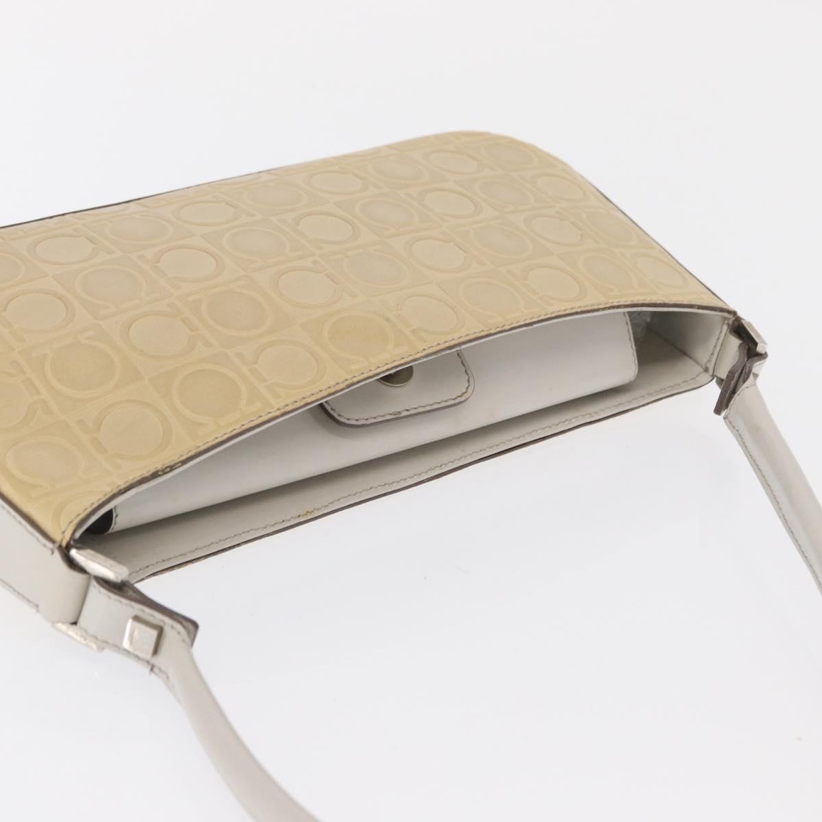 Salvatore Ferragamo Hand Bag Leather Beige Silver Auth SW1883