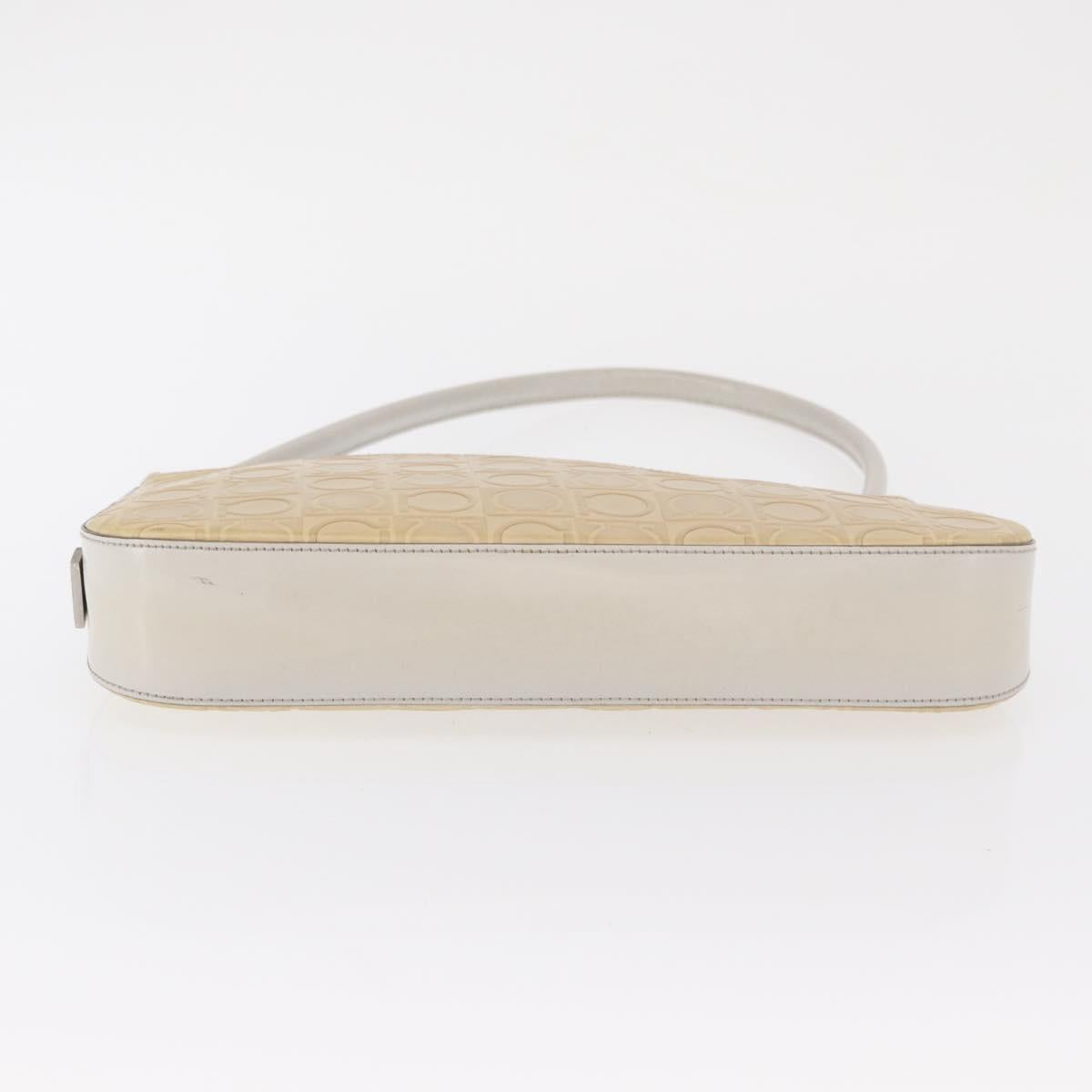 Salvatore Ferragamo Hand Bag Leather Beige Silver Auth SW1883