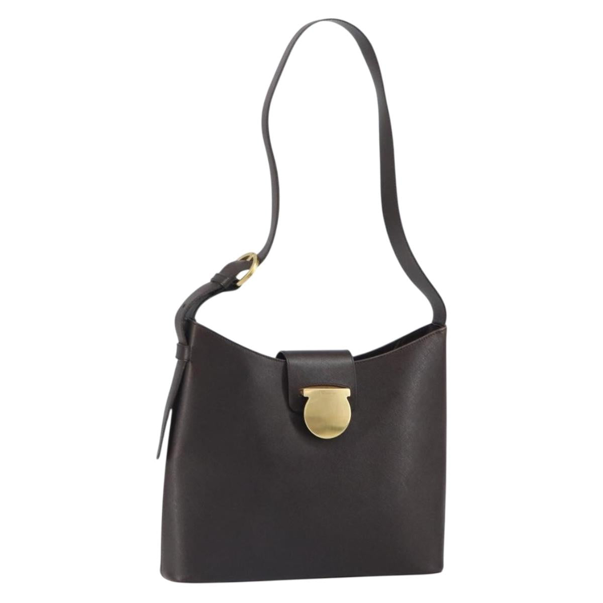 Salvatore Ferragamo Shoulder Bag Leather Brown Gold Auth SW1884