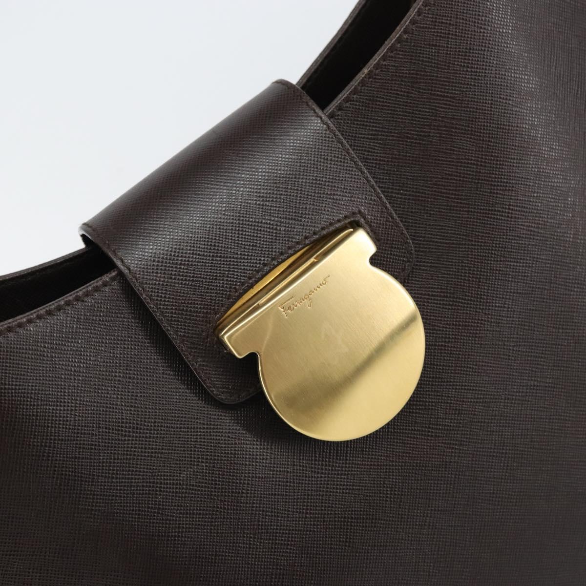 Salvatore Ferragamo Shoulder Bag Leather Brown Gold Auth SW1884