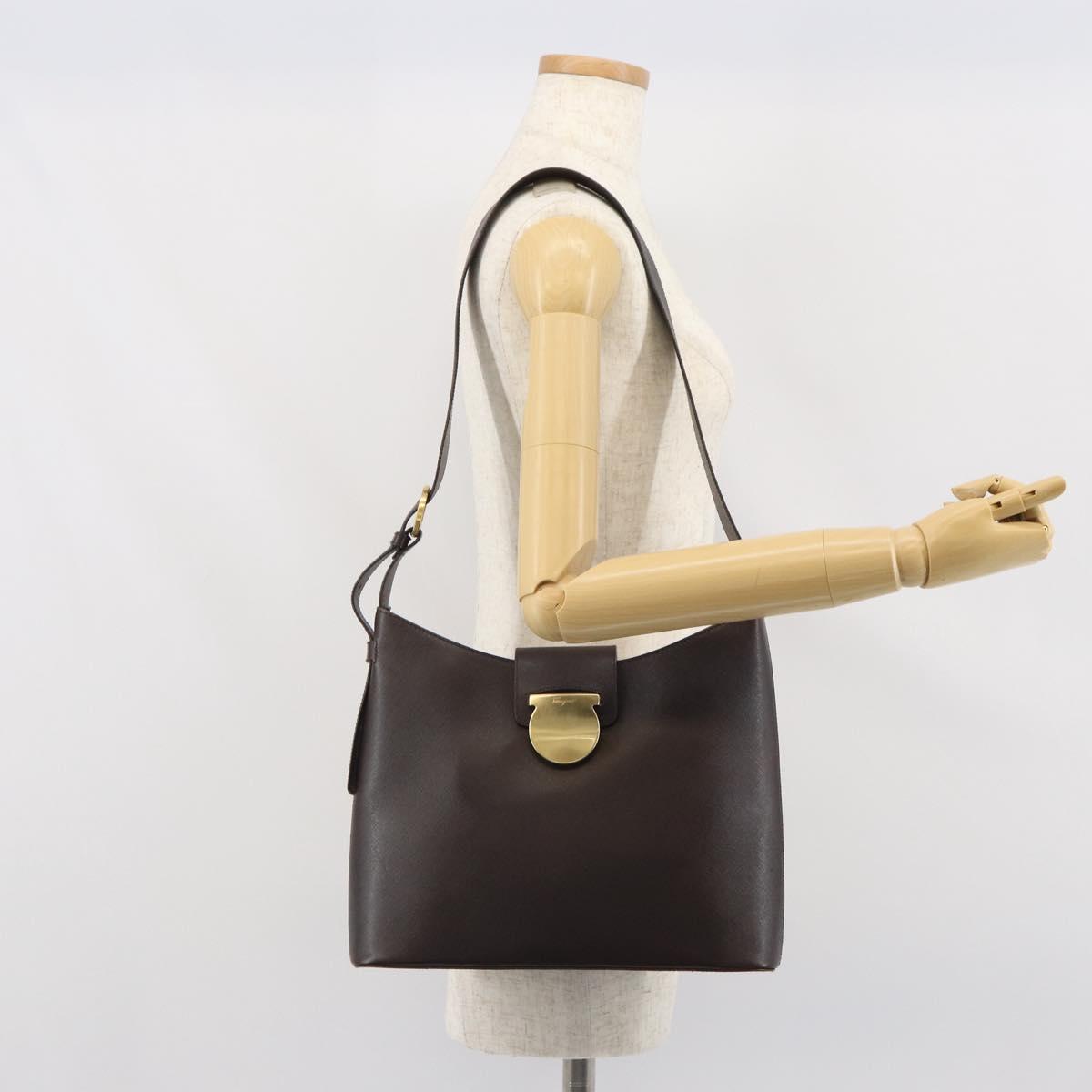 Salvatore Ferragamo Shoulder Bag Leather Brown Gold Auth SW1884