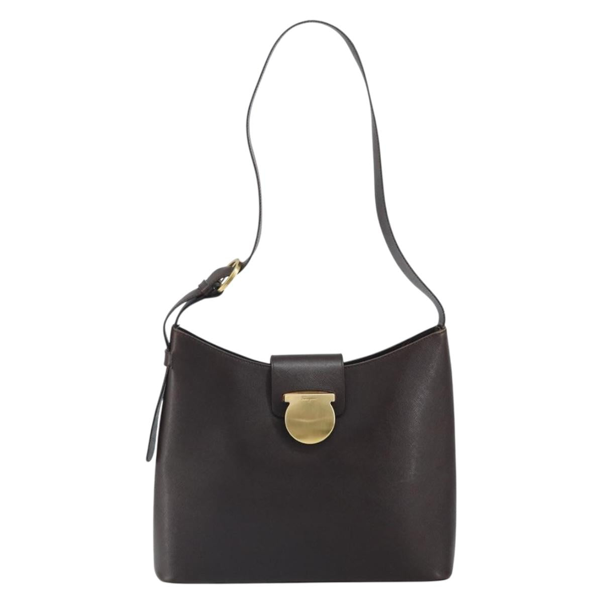 Salvatore Ferragamo Shoulder Bag Leather Brown Gold Auth SW1884
