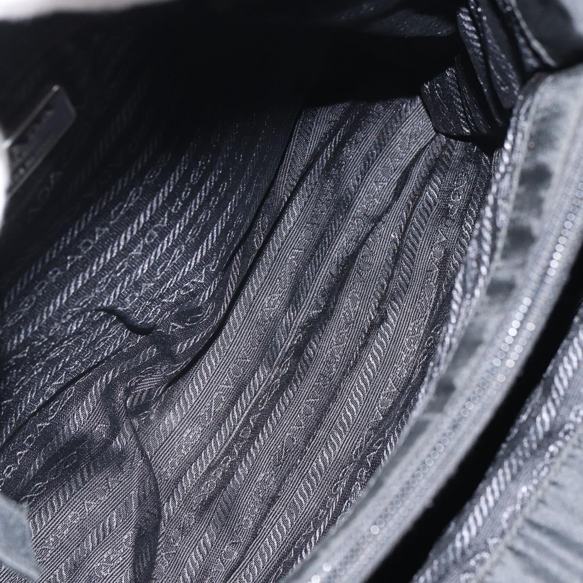 PRADA Hand Bag Nylon Black Silver Auth SW1888