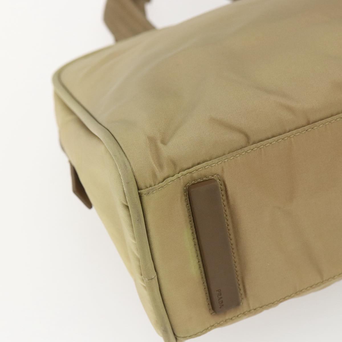 PRADA Hand Bag Nylon Beige Silver Auth SW1890