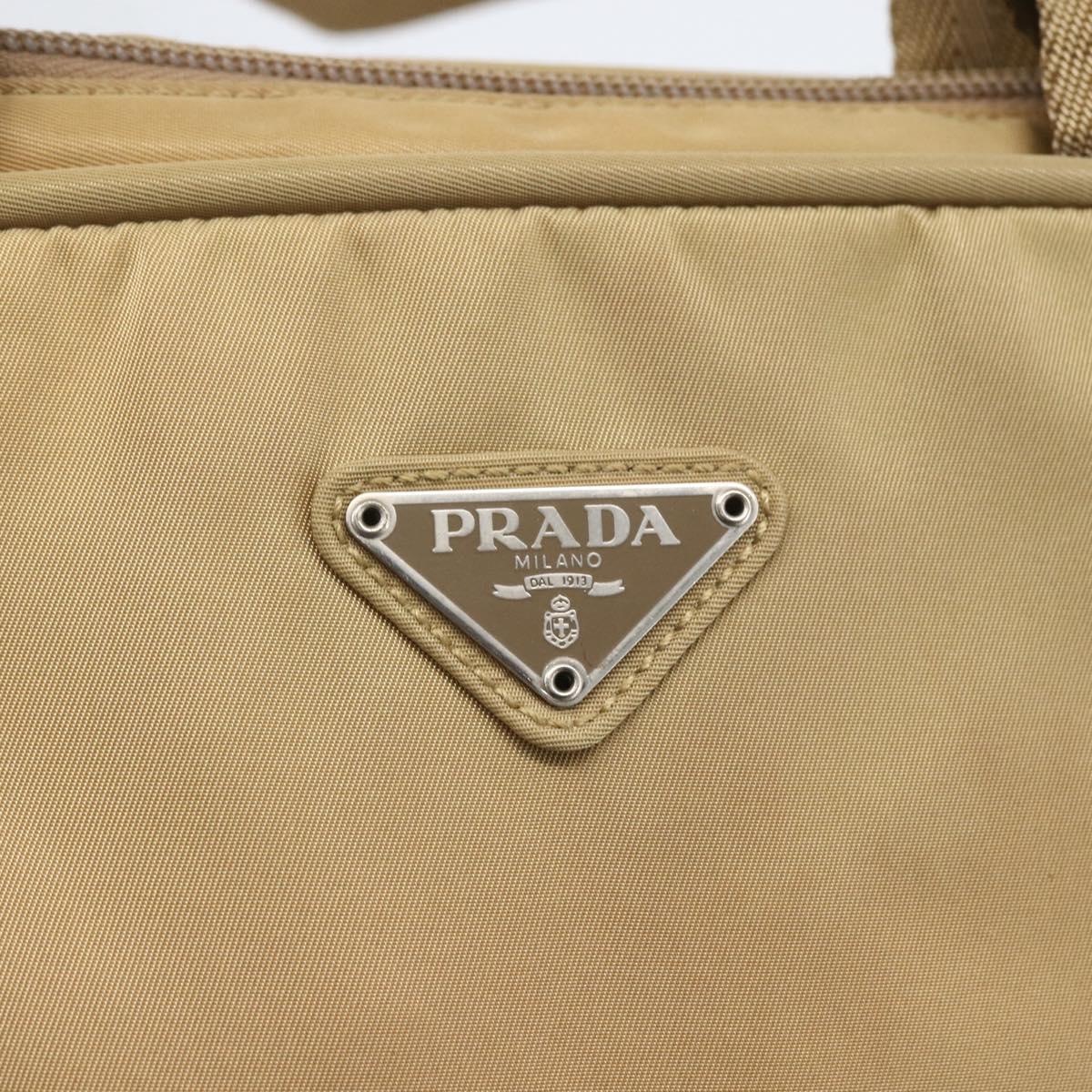 PRADA Hand Bag Nylon Beige Silver Auth SW1890