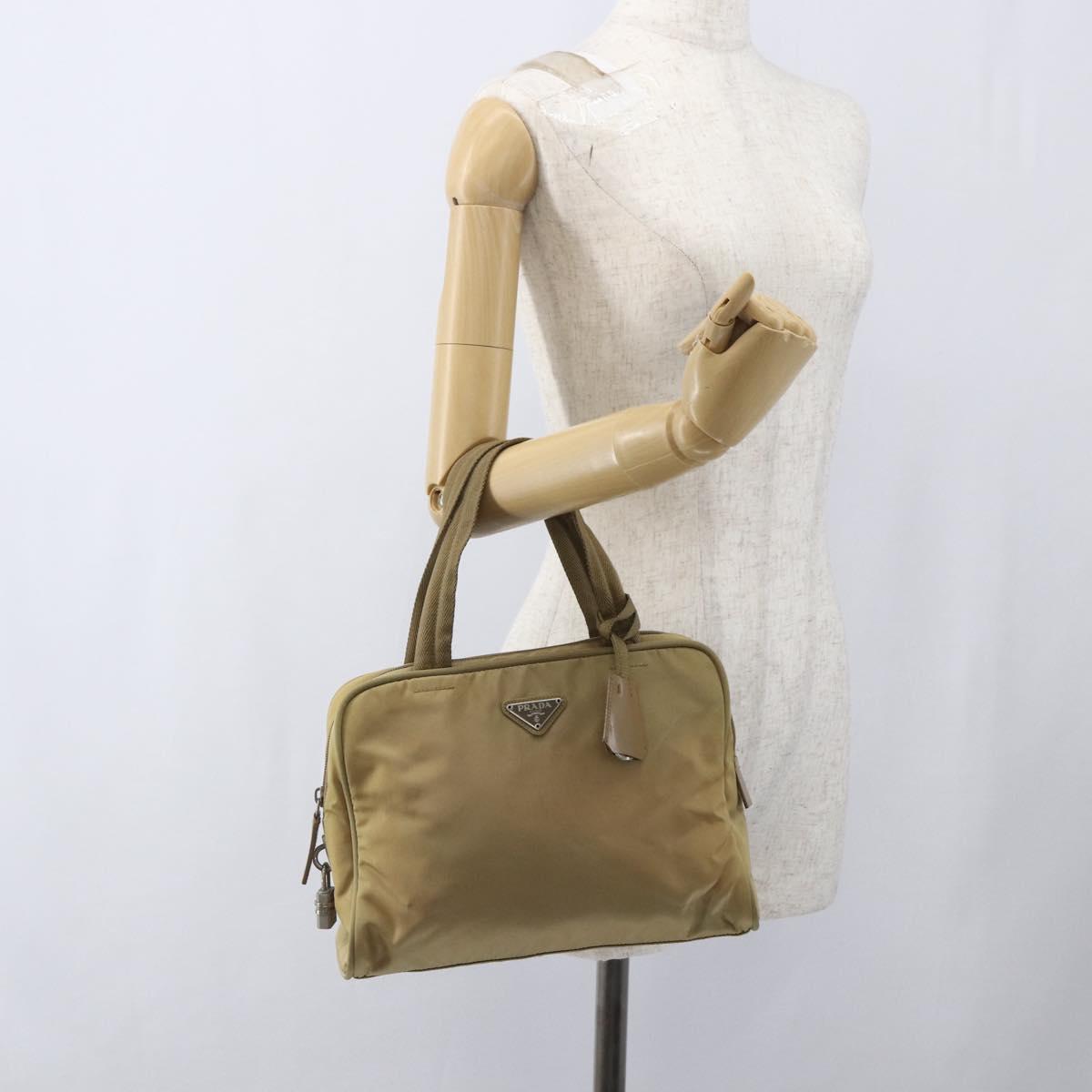 PRADA Hand Bag Nylon Beige Silver Auth SW1890