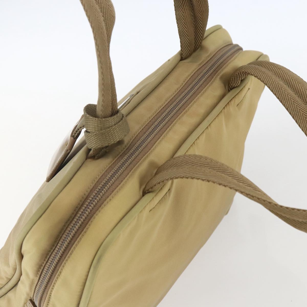 PRADA Hand Bag Nylon Beige Silver Auth SW1890